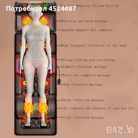 Масажен матрак с вибрационно отопление и масаж на краката – Пълна релаксация у дома, снимка 5 - Масажори - 51815989