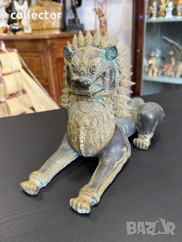 Бронзова фигура на императорски лъв Сингха №7874, снимка 2 - Антикварни и старинни предмети - 53495226