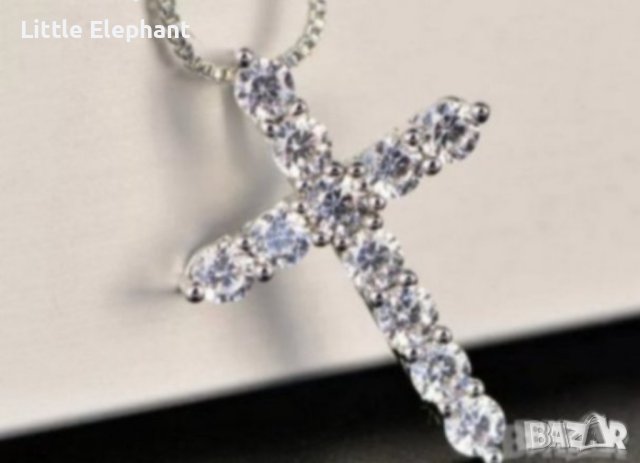 Сребърно колие кръст с кристали,white/ново, снимка 1