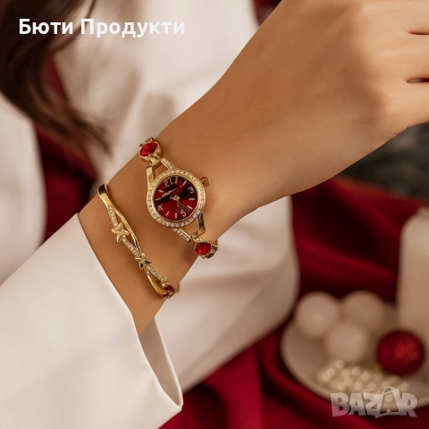 Дамски комплект часовник с кристали+ гривна , снимка 2 - Гривни - 52460190