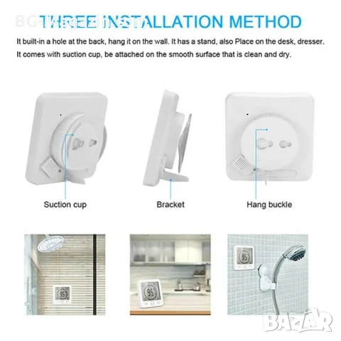 Водоустойчив дигитален часовник с термометър влагомер и таймер за баня LED електронен електронен, снимка 3 - Други - 51039938