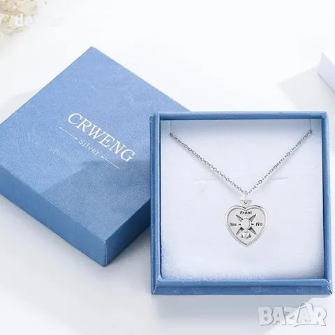 CRWENG Компас Колие за жени 925 стерлингово сребро Любовен компас, снимка 7 - Колиета, медальони, синджири - 49025898