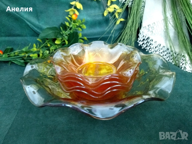 Комплект купички 5 броя и голяма купа карнавално стъкло , снимка 2 - Чинии - 52325185