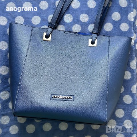 Прекрасен шал вълна и коприна син на точки и голяма синя чанта Roccobarocco , снимка 8 - Чанти - 43493271
