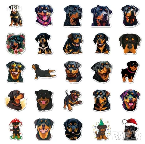 50 бр Куче кучета Ротвайлер самозалепващи лепенки стикери за украса декор картонена торта , снимка 3 - Други - 47933265