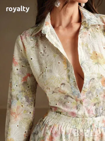 Елегантен комплект с флорални бродерии от тъкан плат 🍋🥥, снимка 2 - Комплекти - 49207328