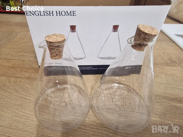 НАМАЛЕНИ -50% !!! Комплект стъклени бутилки за олио и оцет от "English Home"