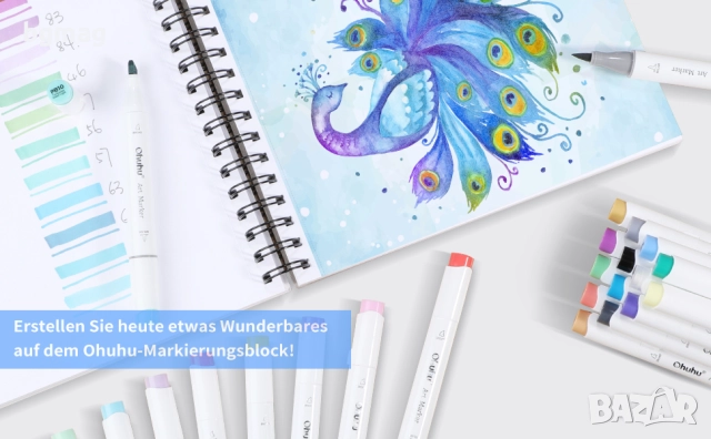 Ohuhu скицник 225x210 mm,със спирала,120 страници/60 листа-200g/m²-Твърди корици-Блок за рисуване, снимка 2 - Ученически пособия, канцеларски материали - 52186926