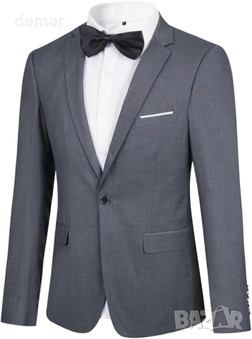 YFFUSHI Мъжко сако Slim Fit с папионка и 1 копче, класическо леко сако, сиво, XL, снимка 2 - Сака - 52443097