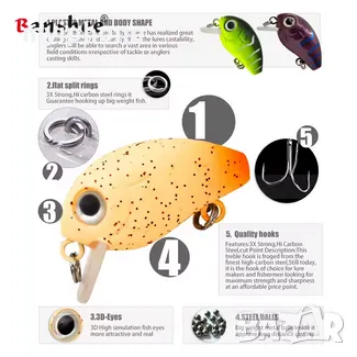  6 броя 28мм 2г  Риболовен потъващ воблер за щука/тролинг Комплект дрънкащи примамки, снимка 4 - Такъми - 48943700