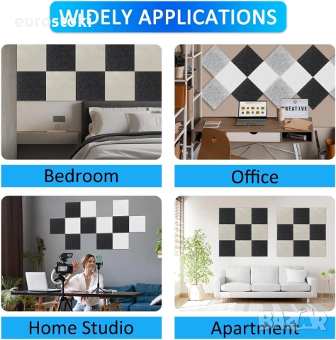 Удебелени акустични панели, 12 бр. 30 X 30 X 1.0 см плътни звукопоглъщащи панели, за намаляване , снимка 5 - Изолации - 51546436