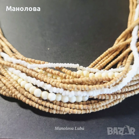 Асиметрична огърлица с маниста от дърво, кост и метал., снимка 8 - Колиета, медальони, синджири - 53568592