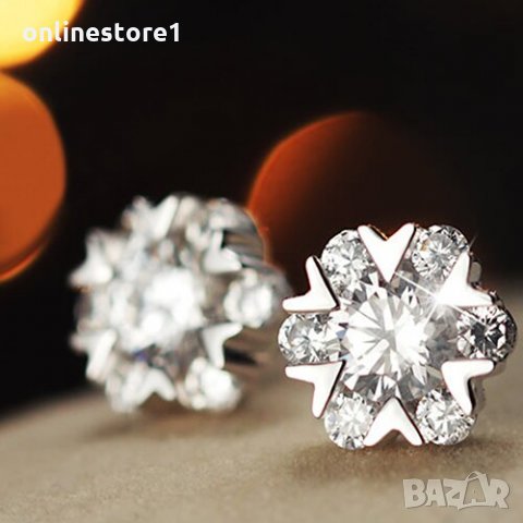 Сребърни Обеци Искряща Снежинка - 925 печат сребро BA221