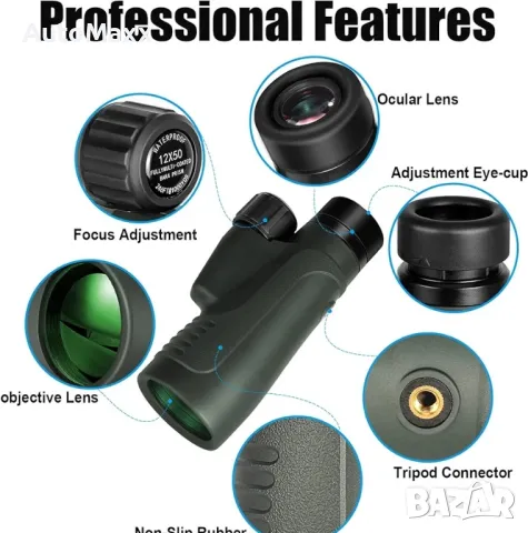 12x50 HD високомощен монокулярен телескоп East Pole , снимка 5 - Камери - 49799220