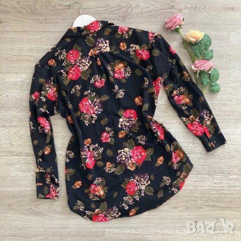 Разпродажба спешно Елегантна oversize риза H&M с принт цветя на черен фон XS/S/M, снимка 7 - Ризи - 43196835