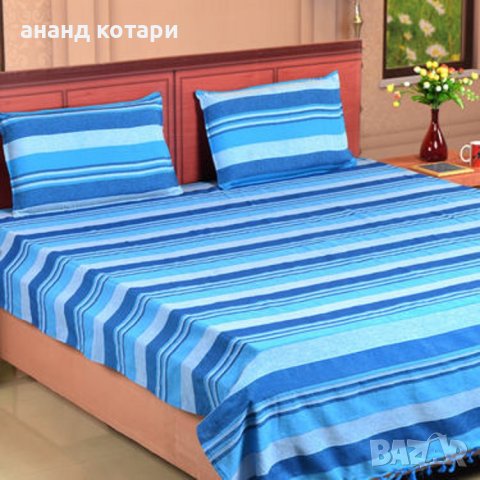 Памучен чаршаф ръчно тъкан- тюркоаз-Индия, снимка 2 - Покривки за легло - 37344266