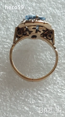 Златен дамски пръстен с аквамарин, злато 14к , снимка 10 - Пръстени - 50634031