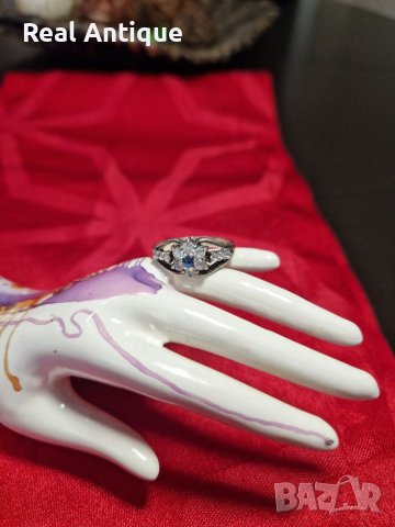 Изящен антикварен сребърен пръстен с сапфир- 3.90 грама- проба 925, снимка 5 - Антикварни и старинни предмети - 40800989