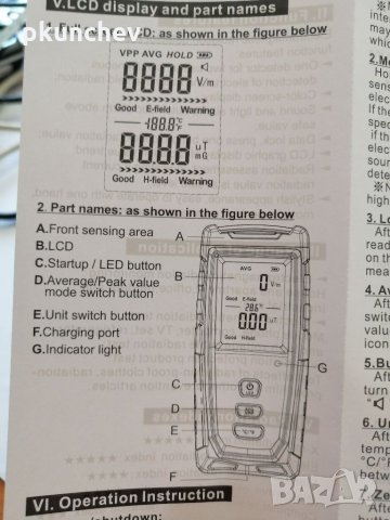 Уред за измерване на електромагнитна радиация EMF meter, снимка 8 - Друга електроника - 33660677