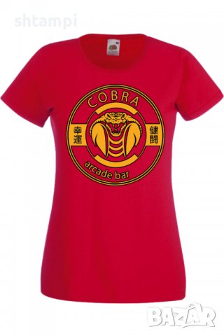 Дамска тениска Cobra Kai arcade bar,Филм,Игра,superhero,Изненада,Подарък,Повод,, снимка 3 - Тениски - 37727793