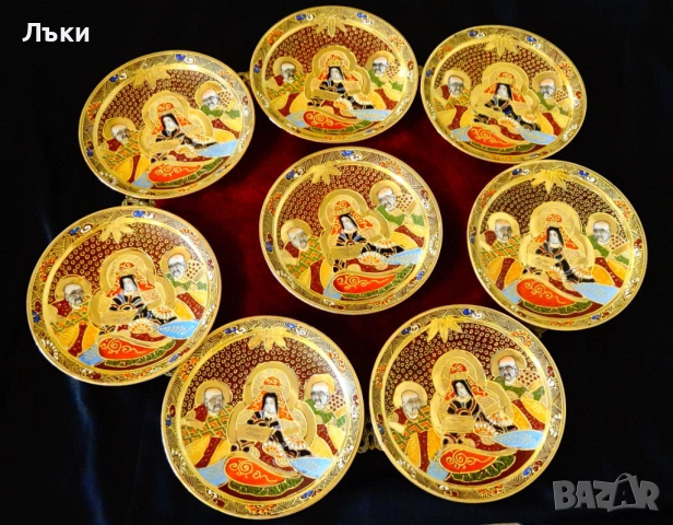 Чиния японски костен порцелан Satsuma,злато. , снимка 7 - Антикварни и старинни предмети - 51659982