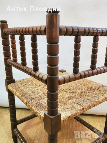 Античен френски ъглов стол с папурена седалка/мъжки, снимка 5 - Столове - 53381111