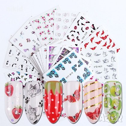 STZ 001-040 40 бр микс животни и цветя слайдер ваденки водни стикери за нокти маникюр