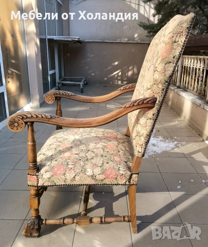 Белгийско кресло с дърворезба, снимка 3 - Дивани и мека мебел - 53084509