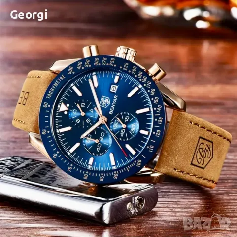 Луксозен Мъжки Кварцов часовник *BY*BENYAR BLUE* Плочка/Атлантик металик !!, снимка 4 - Мъжки - 49523521