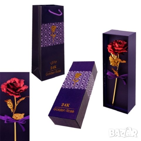 Златна Роза/червена роза с поставка LOVE в кутия /с подаръчна торбичка/., снимка 3 - Подаръци за жени - 30941951