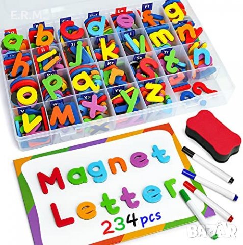 Магнитни букви Coogam, 234 бр. С магнитна дъска Ангийска азбука, снимка 1 - Образователни игри - 39435757