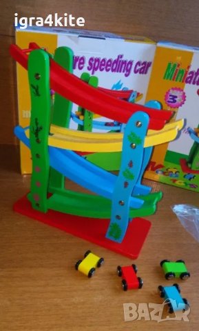 НАМАЛЕНА ЦЕНА! цветна дървена писта на четири нива + четири колички НОВО!, снимка 4 - Образователни игри - 35104352