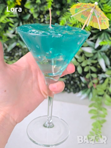 Ръчно изработена ароматна свещ, коктейл синьо кюрасо, снимка 3 - Декорация за дома - 53565673