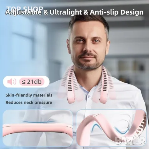 Преносим вентилатор за врата, акумулаторен с LED дисплей, 3000 mAh, снимка 2 - Друга електроника - 49522863