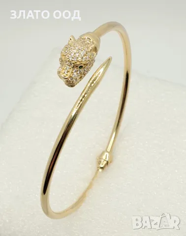 Златна твърда гривна – Пантера, снимка 5 - Гривни - 37227953