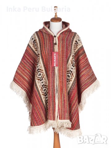 Автентичнo еквадорско унисекс отворено пончо, 100% вълна, оранжево-червено , снимка 7 - Блузи с дълъг ръкав и пуловери - 40189753