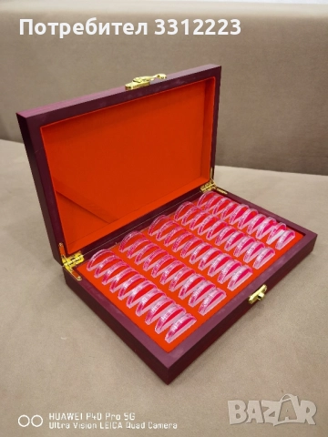 Дървена кутия за 50 бр монети + капсули + уплътнители за съхранение на монети, снимка 2 - Нумизматика и бонистика - 52107434