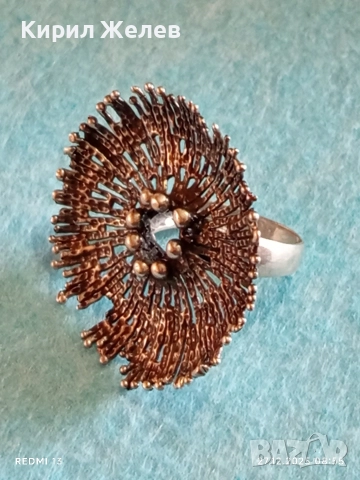 Дизайнерски сребърен пръстен стилизирано цвете Арт бижу майсторска изработка 10678, снимка 8 - Пръстени - 52909322