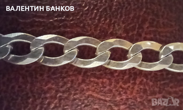 Масивна сребърна гривна плетка тип ''Панцер'' (Кубинска плетка), снимка 1