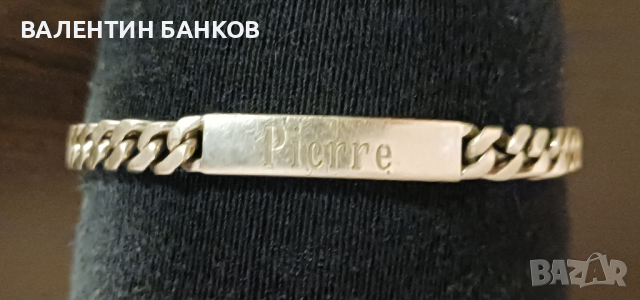  Масивна сребърна гривна с плочка Picrre, снимка 1