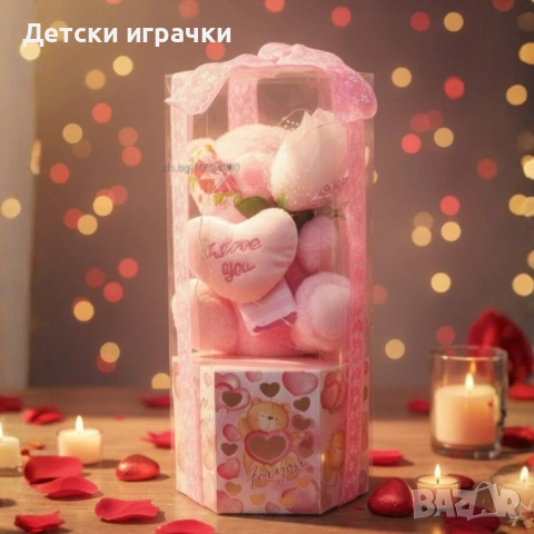 Плюшено мече с LED и сърце в прозрачна подаръчна опаковка, за Свети Валентин , снимка 2 - Плюшени играчки - 53145535