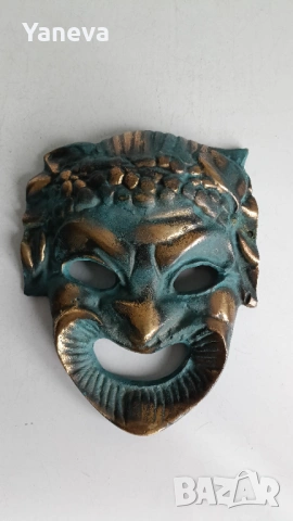 Бронзова масивна маска на сатир с венец от грозде, снимка 3 - Статуетки - 53276361