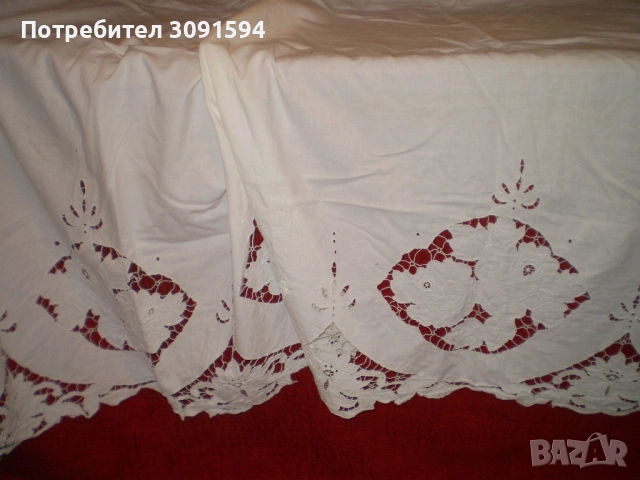 Ретро покривка -перде бяла рязана бродерия