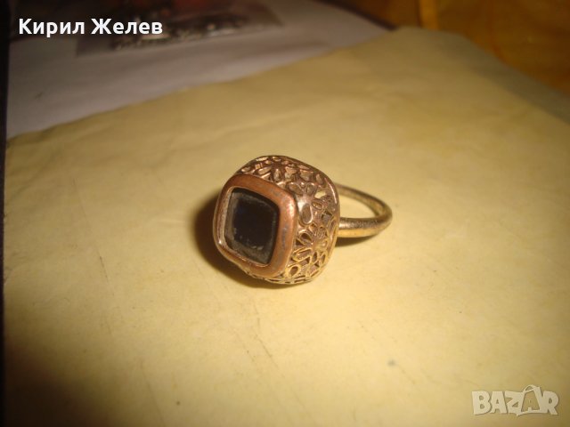 СТАРИНЕН МЕДЕН ПОЗЛАТЕН СКЪПОЦЕНЕН ПРЪСТЕН ЮВЕЛИРНА МАЙСТОРСКА ИЗРАБОТКА с ЧЕРЕН ОНИКС УНИКАТ 26803, снимка 13 - Антикварни и старинни предмети - 34831040