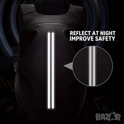 Мото Раница за Каска - COOFAY Водоустойчива, Голям Капацитет, Светлоотразителни Ленти, за Мотор!, снимка 3 - Раници - 52263137