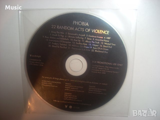  Phobia ‎– 22 Random Acts Of Violence - оригинален диск, снимка 1 - CD дискове - 35373609
