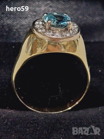 Златен пръстен с брилянти и топаз-злато 14 к., снимка 2 - Пръстени - 43553662