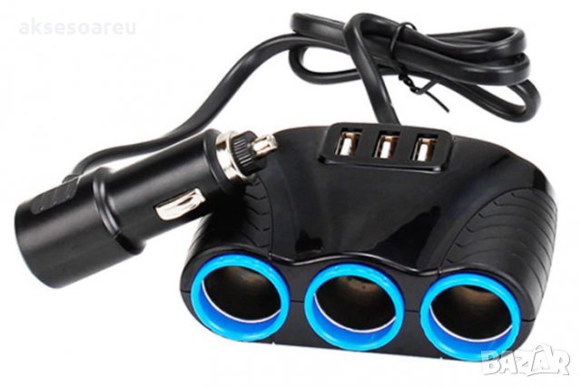 Тройник разклонител адаптер за запалка на автомобил 12V-24V USB зарядно за телефон в кола навигация , снимка 17 - Аксесоари и консумативи - 35166371