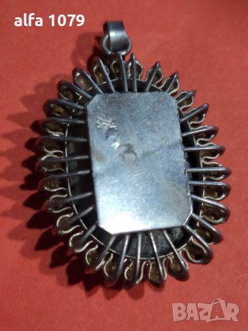 Ръчно изработено 925 пр. сребърна брошка с оригинален тюркоазен камък Нишабури, снимка 4 - Колиета, медальони, синджири - 37431508
