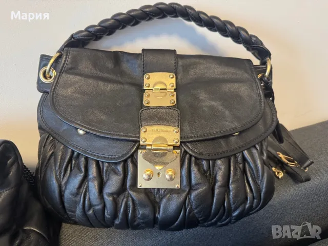 Красива дизайнерска “куфар/ Kofferbag“ чанта MiuMiu от естествена кожа черна. Нова , снимка 4 - Чанти - 49726432